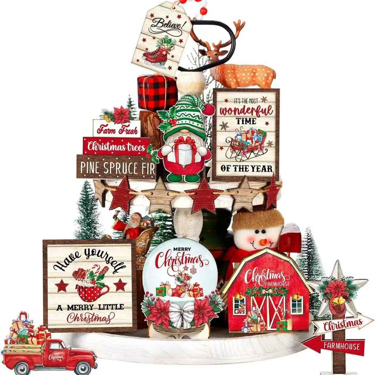 15 PCS Christmas Tiered Tray Decor Set - DIYION