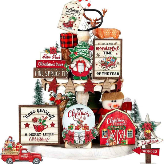 15 PCS Christmas Tiered Tray Decor Set - DIYION