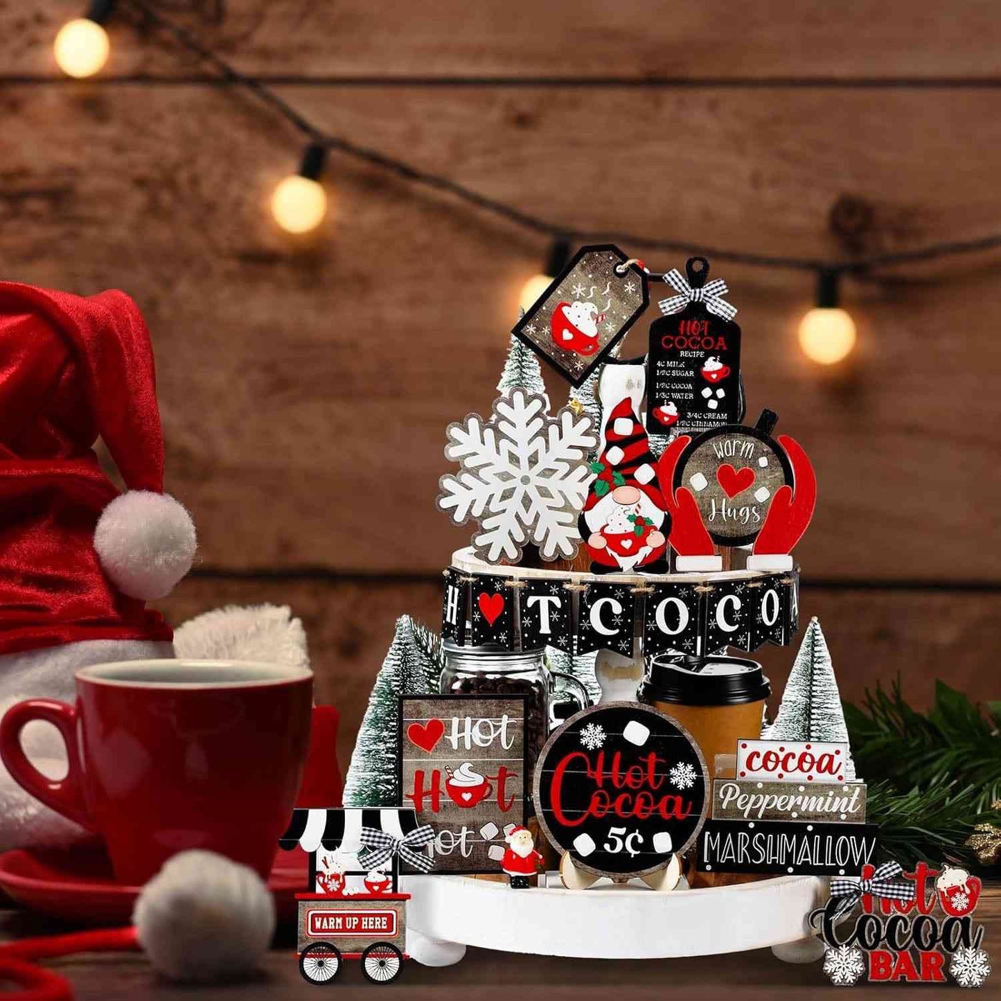 18 PCS Hot Cocoa Christmas Tiered Tray Decor Set - DIYION