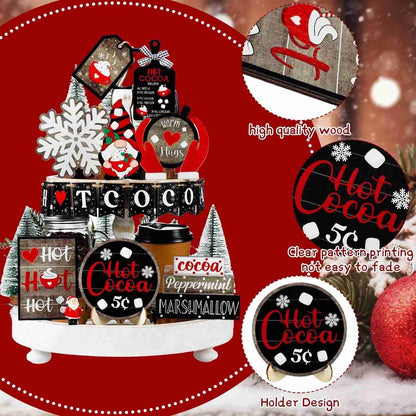 18 PCS Hot Cocoa Christmas Tiered Tray Decor Set - DIYION