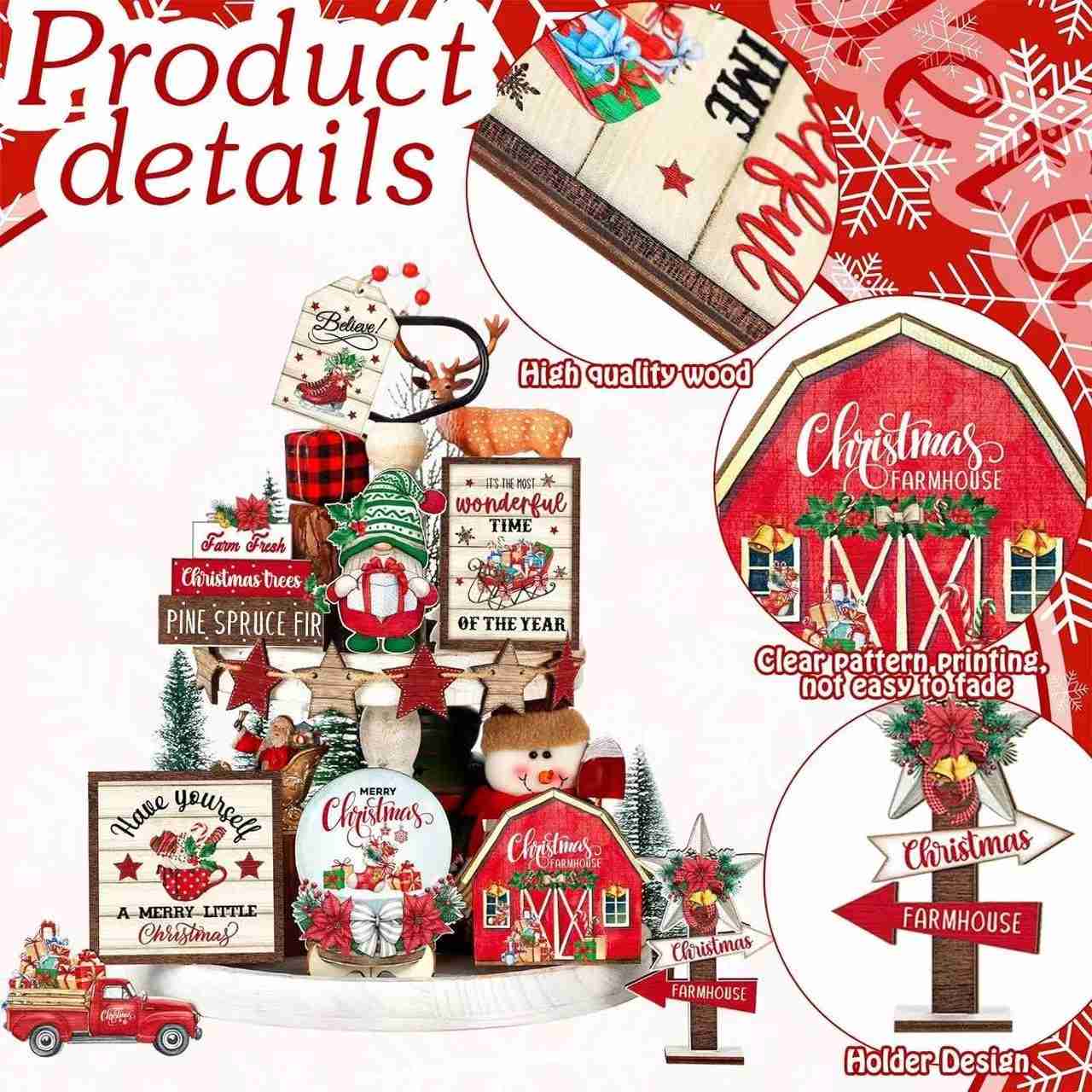 15 PCS Christmas Tiered Tray Decor Set - DIYION