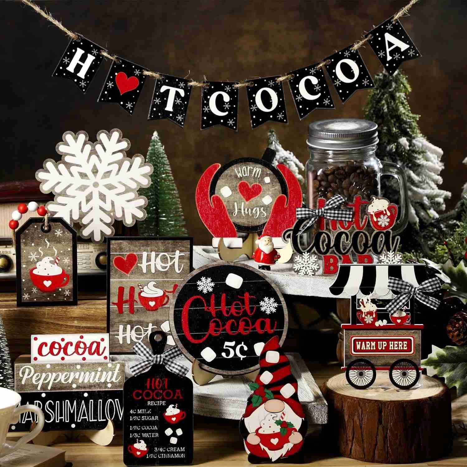 18 PCS Hot Cocoa Christmas Tiered Tray Decor Set - DIYION