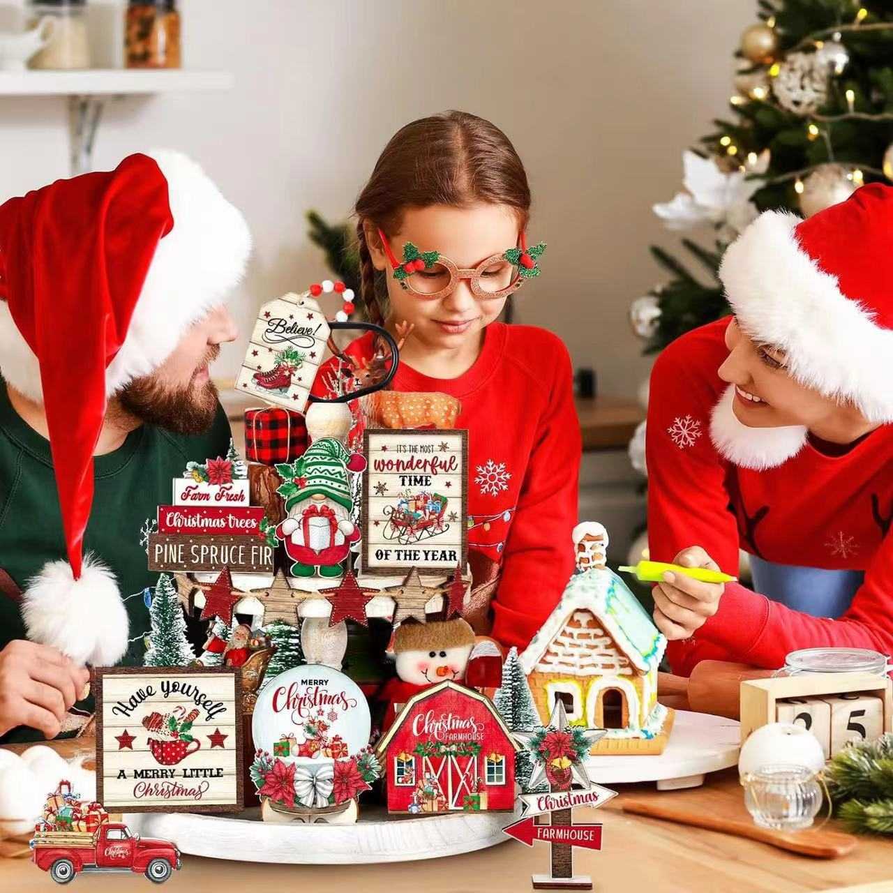 15 PCS Christmas Tiered Tray Decor Set - DIYION