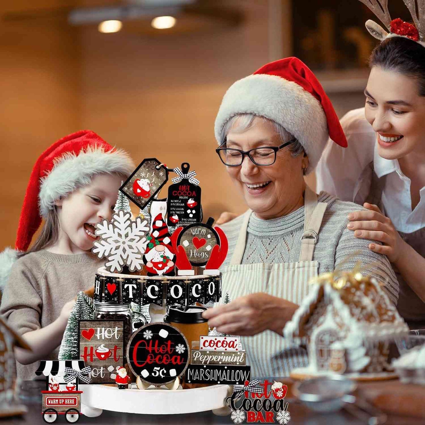 18 PCS Hot Cocoa Christmas Tiered Tray Decor Set - DIYION