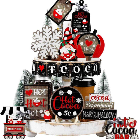18 PCS Hot Cocoa Christmas Tiered Tray Decor Set - DIYION