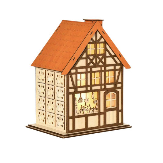 Wooden Christmas Advent Calendar House | LED Lighting - DIYION