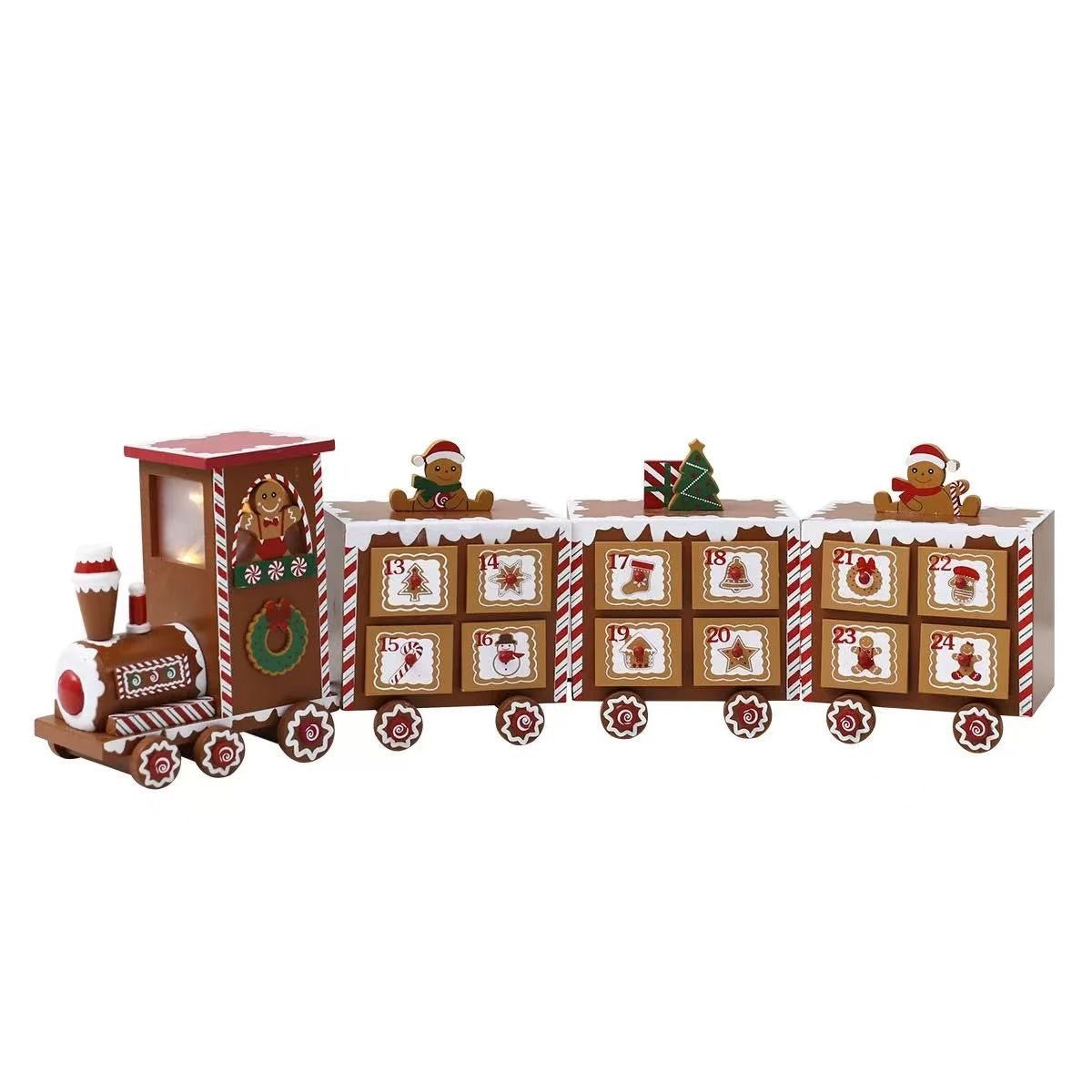 Pre-Lit Gingerbread Train Wooden Advent Calendar