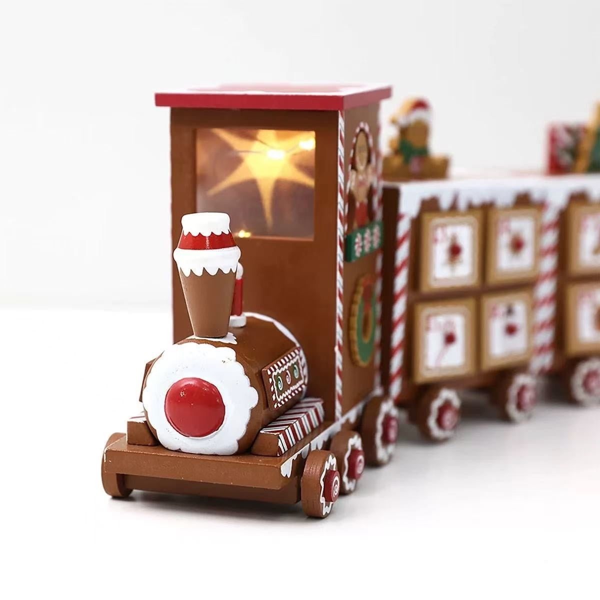 Pre-Lit Gingerbread Train Wooden Advent Calendar