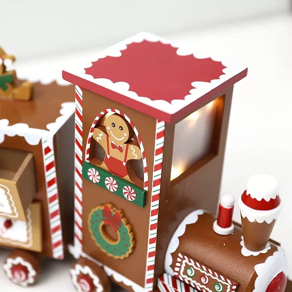 Pre-Lit Gingerbread Train Wooden Advent Calendar