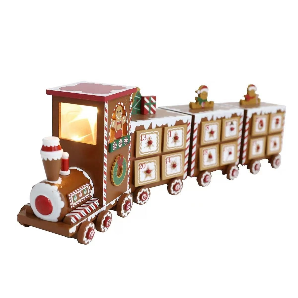 Pre-Lit Gingerbread Train Wooden Advent Calendar