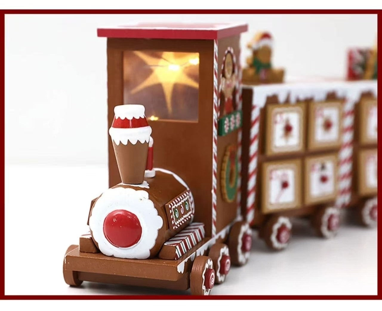 Pre-Lit Gingerbread Train Wooden Advent Calendar