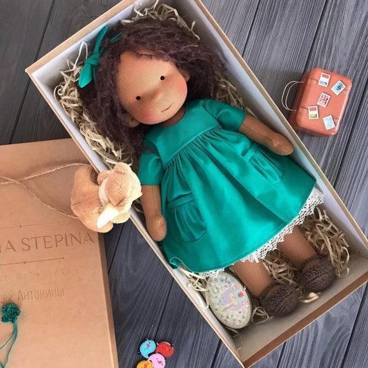 Lina | Handmade Plush Cotton Doll – Waldorf-Inspired Soft Toy | Fabric Box Set | For Kids’ Birthday & Kawaii Playtime Fun