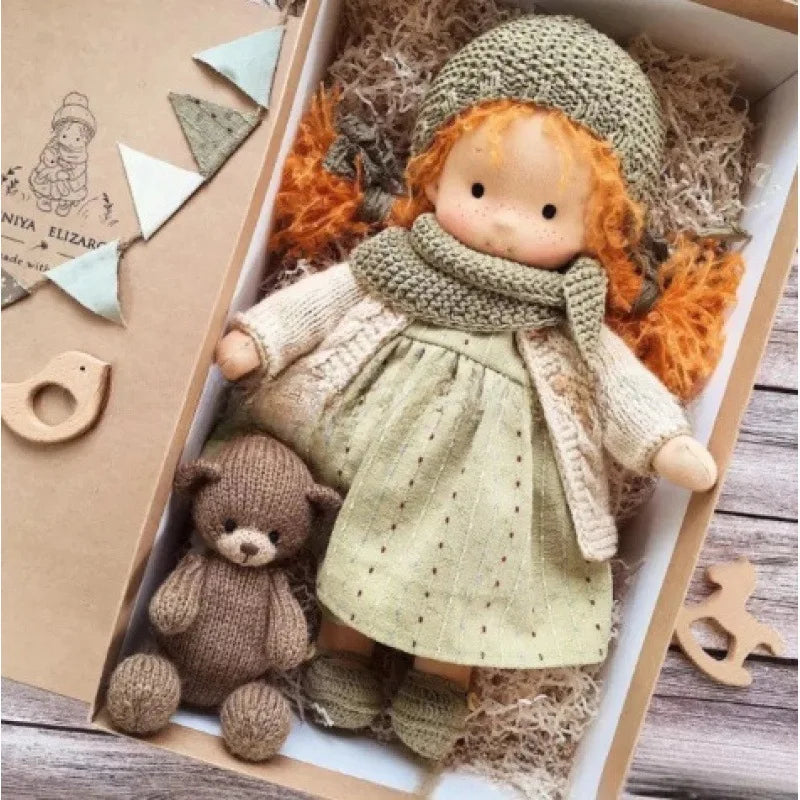 Lina | Handmade Plush Cotton Doll – Waldorf-Inspired Soft Toy | Fabric Box Set | For Kids’ Birthday & Kawaii Playtime Fun