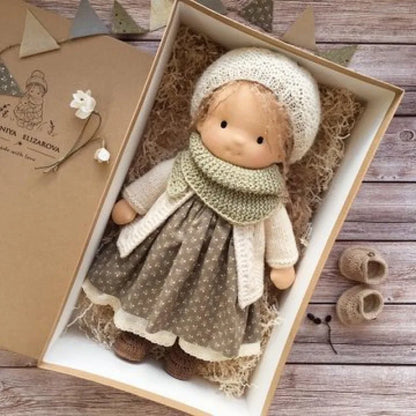 Lina | Handmade Plush Cotton Doll – Waldorf-Inspired Soft Toy | Fabric Box Set | For Kids’ Birthday & Kawaii Playtime Fun