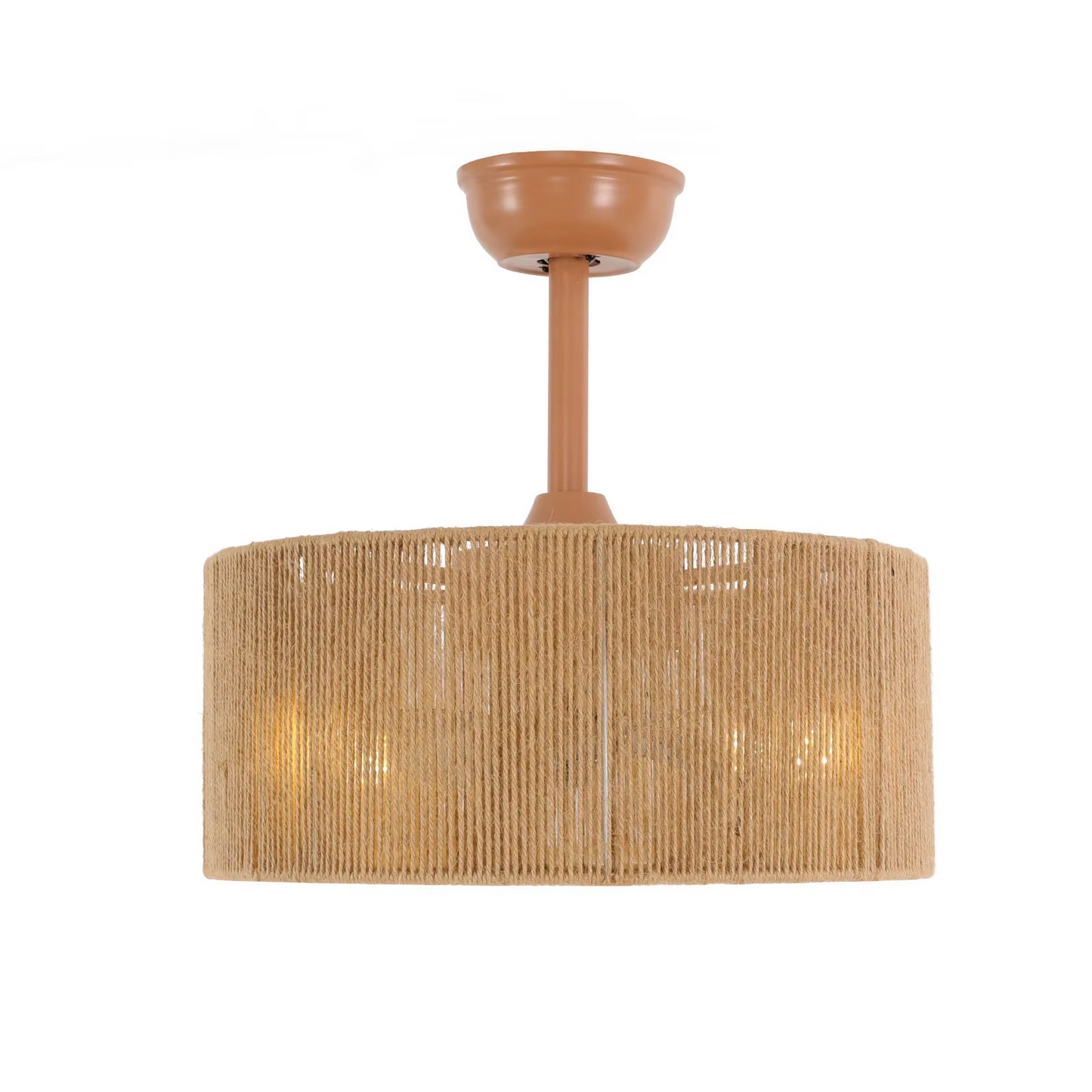 Hemp rope ceiling fan light 18 inch boho drum shade pendant fixture with remote control for bedroom and living room