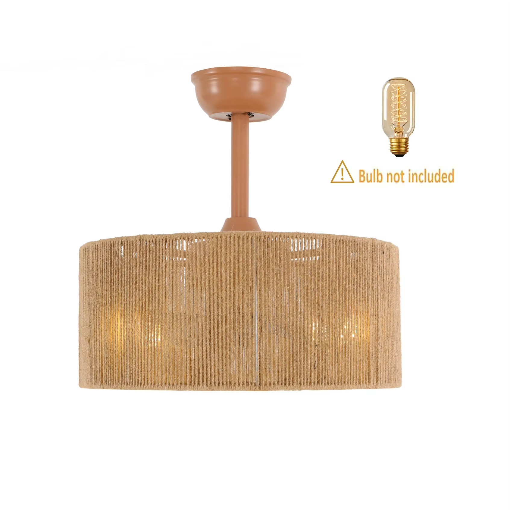 Hemp rope ceiling fan light 18 inch boho drum shade pendant fixture with remote control for bedroom and living room