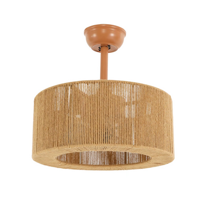 Hemp rope ceiling fan light 18 inch boho drum shade pendant fixture with remote control for bedroom and living room