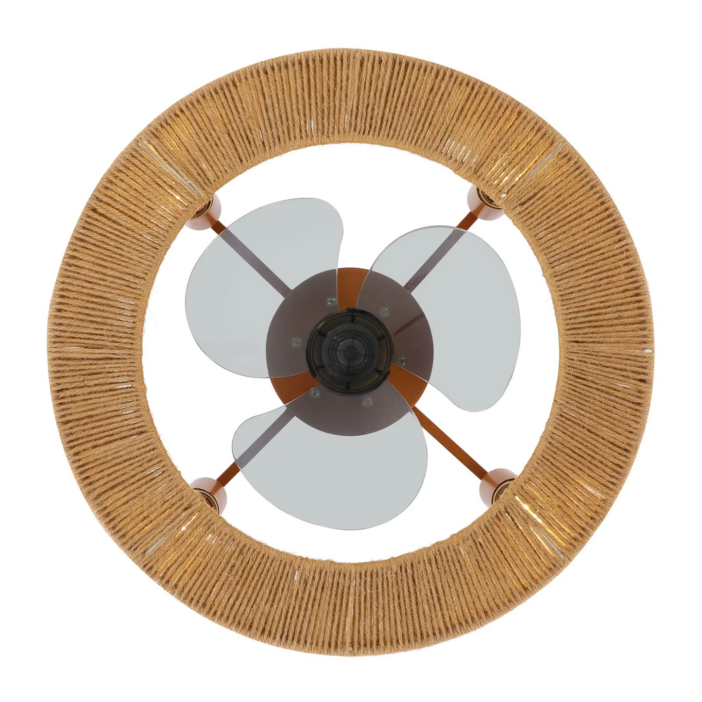 Hemp rope ceiling fan light 18 inch boho drum shade pendant fixture with remote control for bedroom and living room