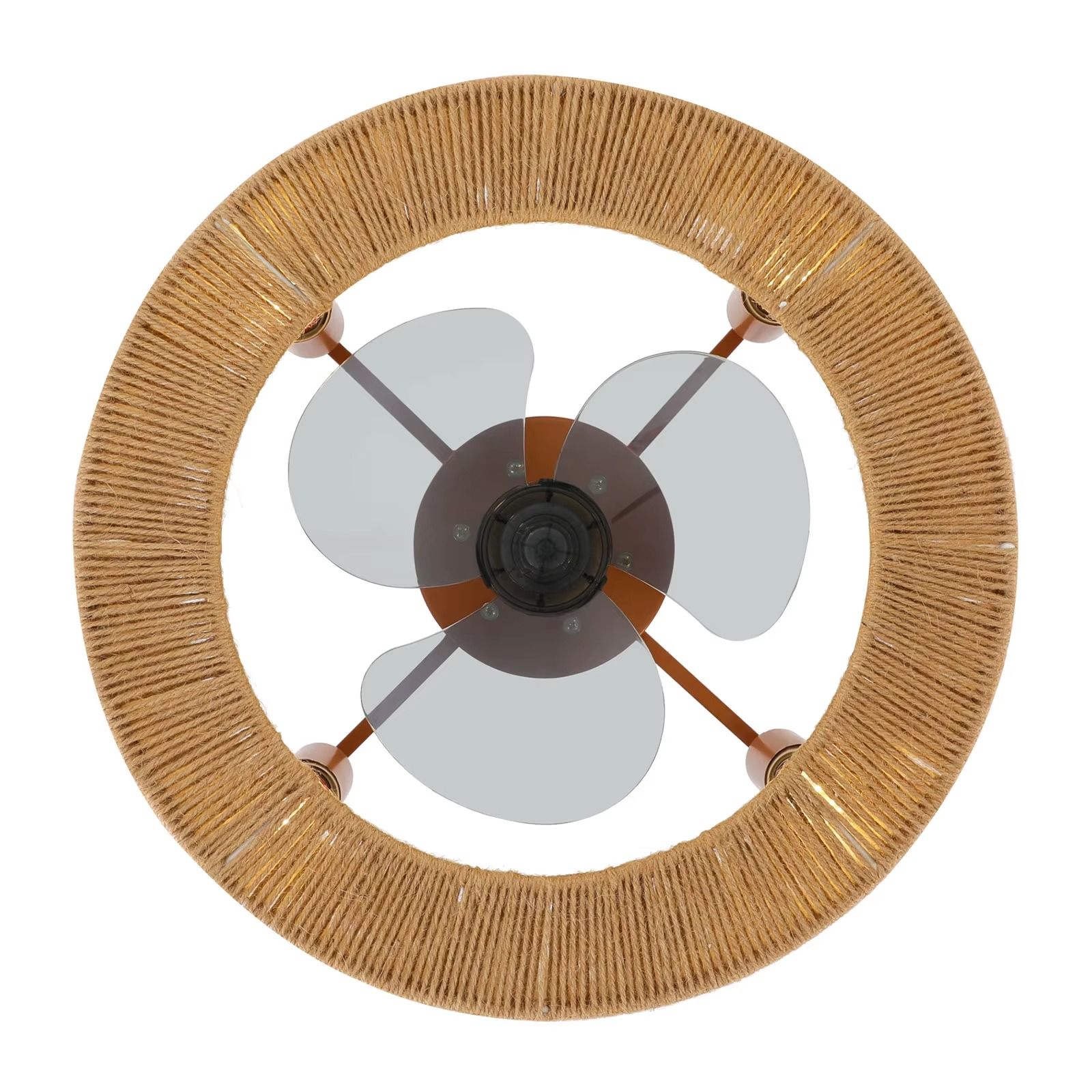 Hemp rope ceiling fan light 18 inch boho drum shade pendant fixture with remote control for bedroom and living room