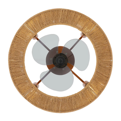 Hemp rope ceiling fan light 18 inch boho drum shade pendant fixture with remote control for bedroom and living room