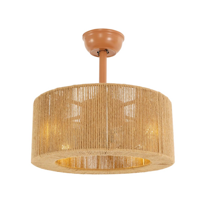 Hemp rope ceiling fan light 18 inch boho drum shade pendant fixture with remote control for bedroom and living room