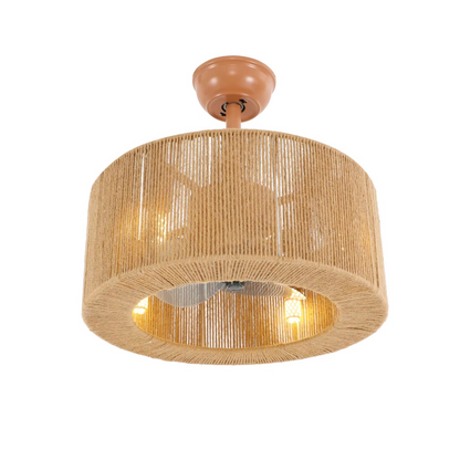 Hemp rope ceiling fan light 18 inch boho drum shade pendant fixture with remote control for bedroom and living room