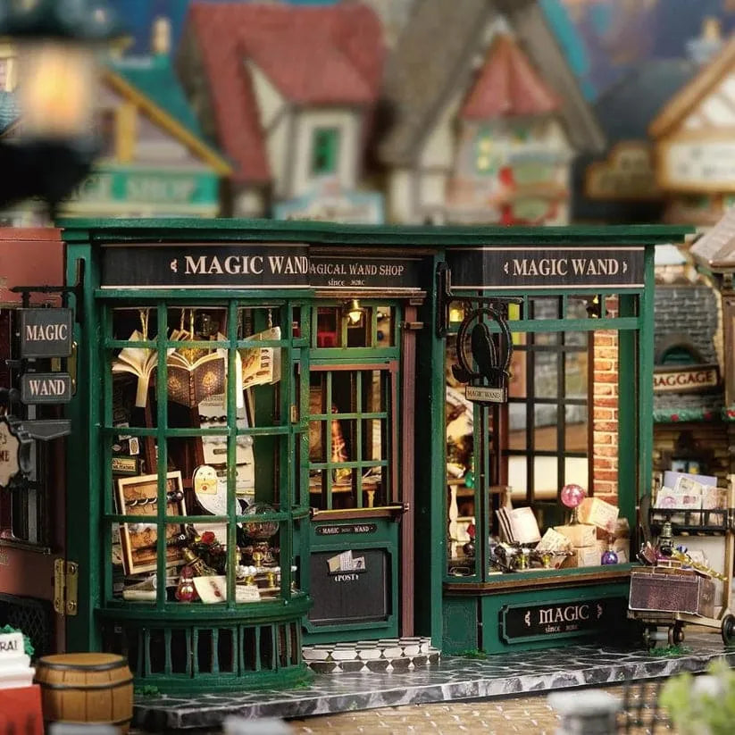 Diyion miniature magic shop DIY building kit with potion shop details and LED lighting