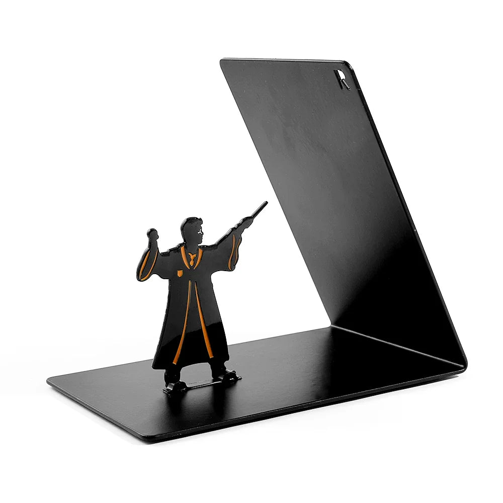 Harry Potter black metal book holder with graduate silhouette for a fan bookshelf display