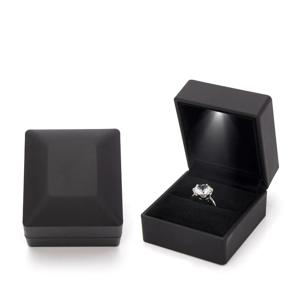 Black jewelry box LED ring box with automatic light for engagement proposals and wedding jewelry display