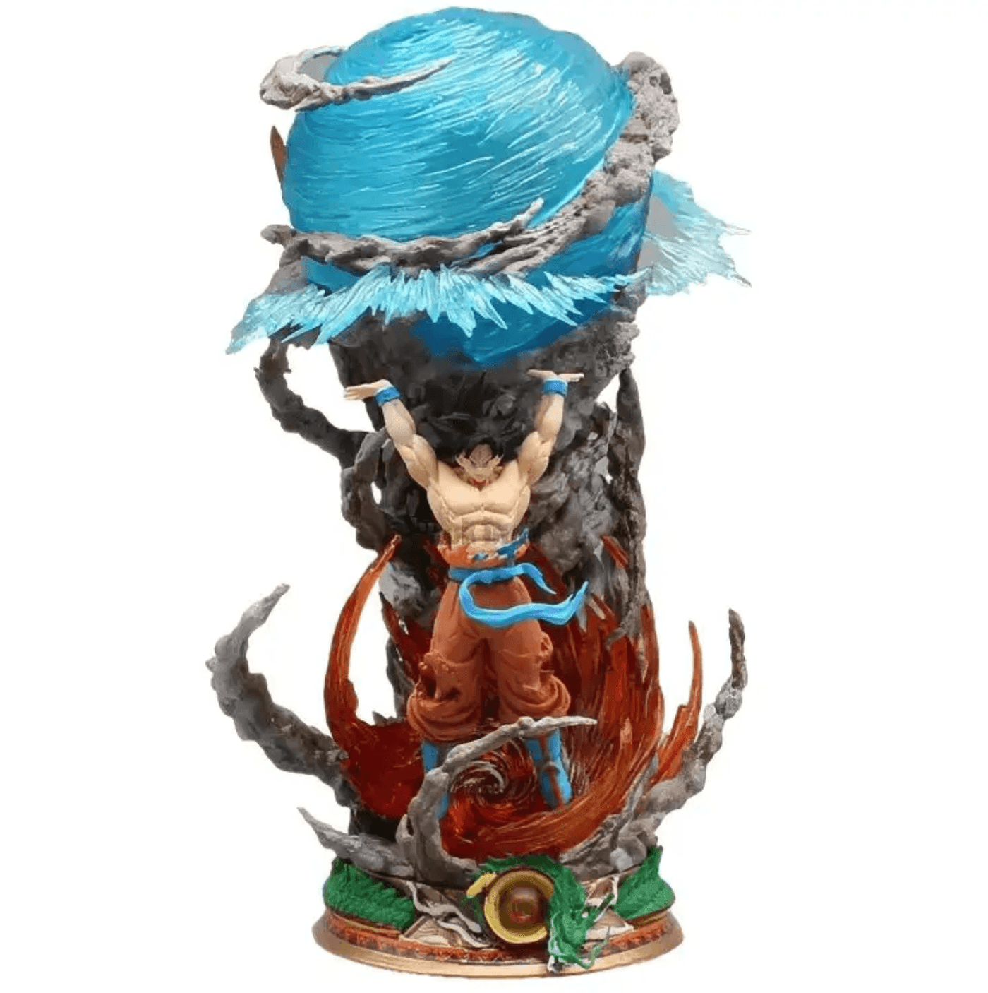 PVC and resin Diyion Goku Spirit Bomb collectible with detailed muscles, expression and base debris