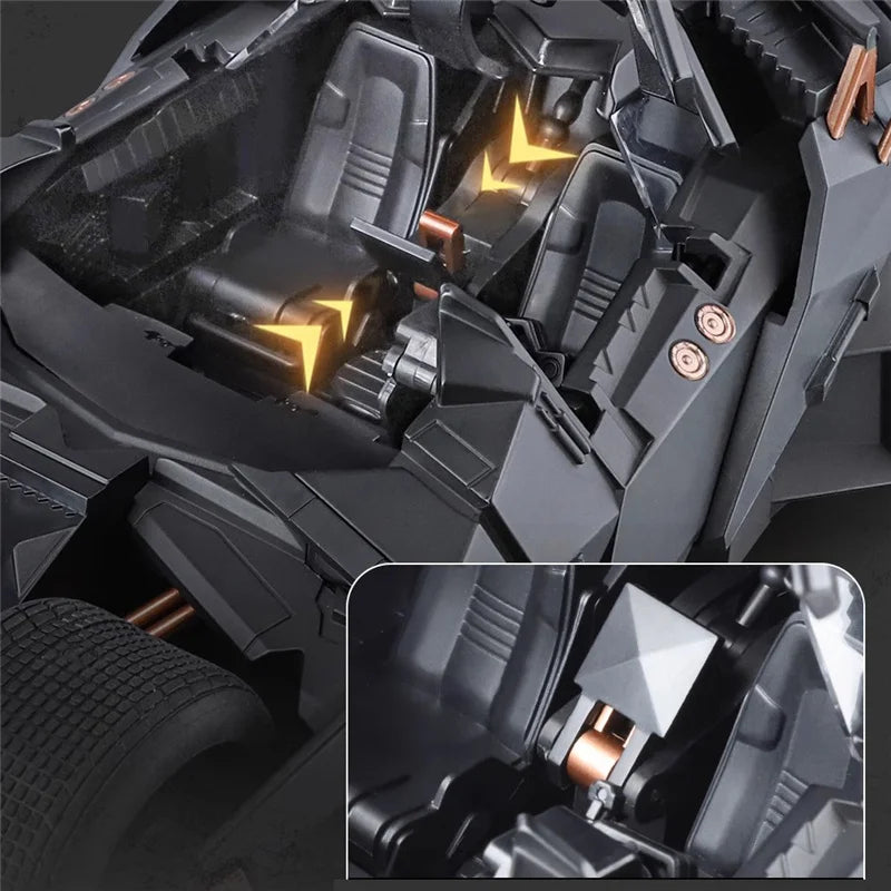 Diyion 1:18 Batmobile model highlighting LED front lights for an illuminated Batman movie car display
