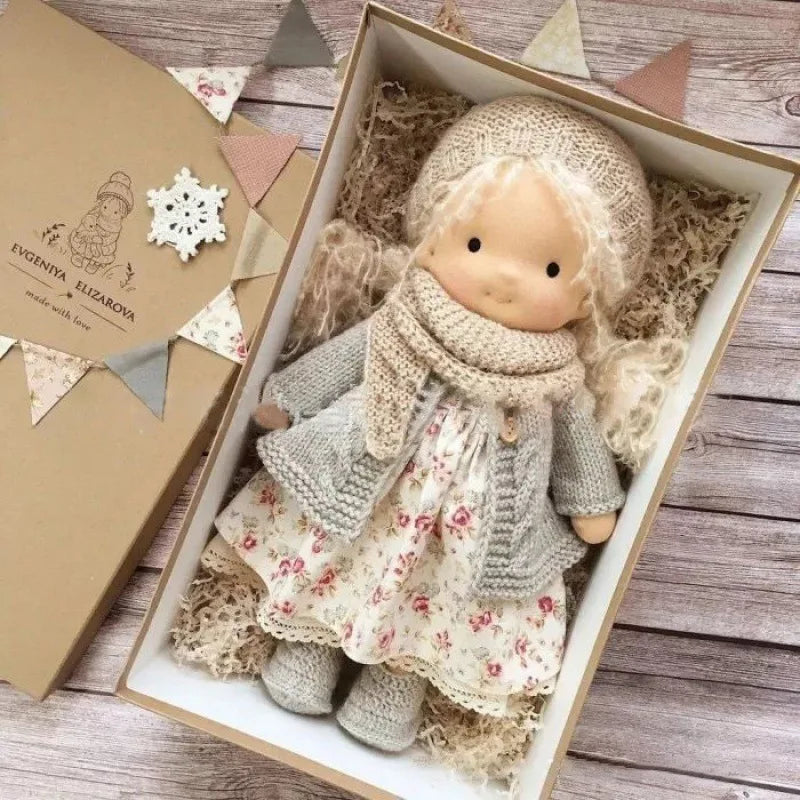Mila | Soft Cotton Plush Doll – Waldorf Handmade Toy with Fabric Box | Kawaii Design | For Children’s Birthday & Everyday Play