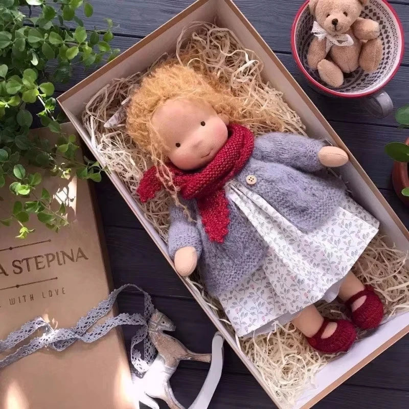 Mila | Soft Cotton Plush Doll – Waldorf Handmade Toy with Fabric Box | Kawaii Design | For Children’s Birthday & Everyday Play