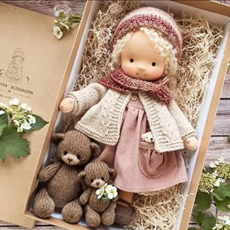 Mila | Soft Cotton Plush Doll – Waldorf Handmade Toy with Fabric Box | Kawaii Design | For Children’s Birthday & Everyday Play