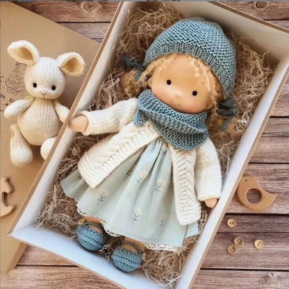 Mila | Soft Cotton Plush Doll – Waldorf Handmade Toy with Fabric Box | Kawaii Design | For Children’s Birthday & Everyday Play