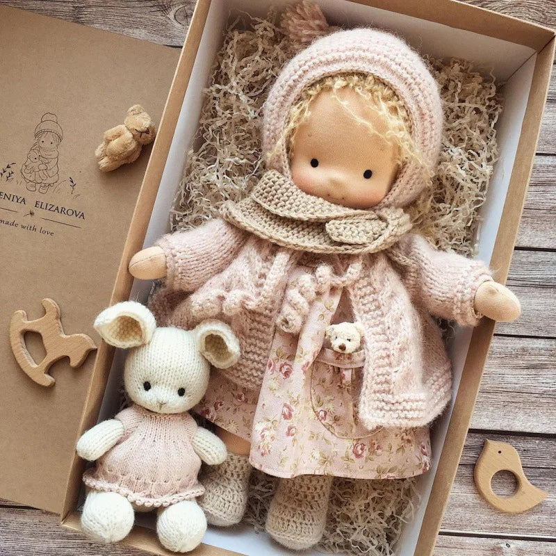 Mila | Soft Cotton Plush Doll – Waldorf Handmade Toy with Fabric Box | Kawaii Design | For Children’s Birthday & Everyday Play