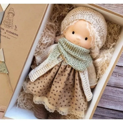 Mila | Soft Cotton Plush Doll – Waldorf Handmade Toy with Fabric Box | Kawaii Design | For Children’s Birthday & Everyday Play