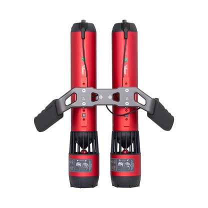 Waydoo Subnado twin engine handle bracket detail, dual scooter mount for synchronized tandem diving and snorkeling tours