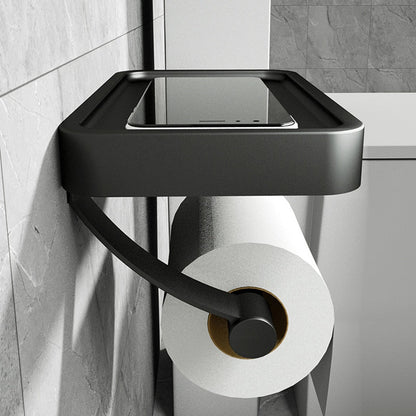 Wall-Mounted Toilet Paper Holder with Black Shelf