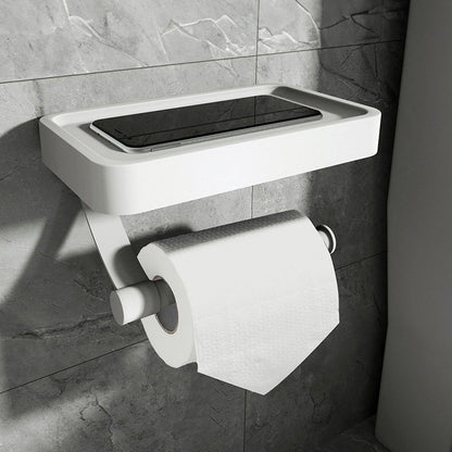Wall-Mounted Toilet Paper Holder with Black Shelf