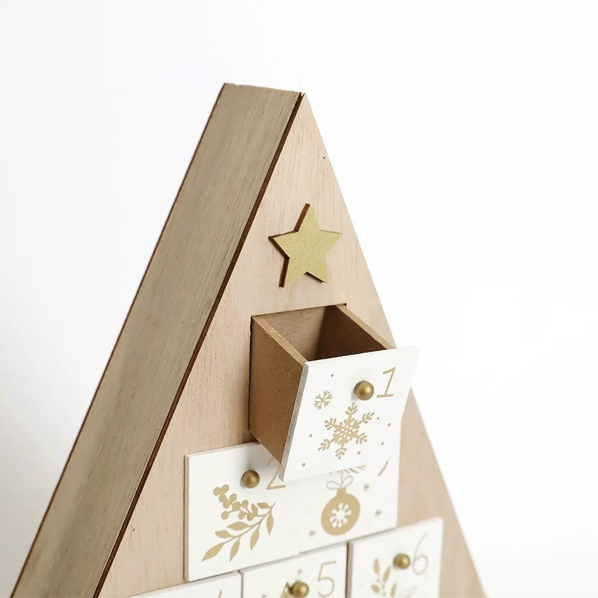 White Christmas Tree Wooden Advent Calendar - DIYION