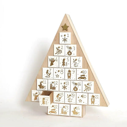 White Christmas Tree Wooden Advent Calendar - DIYION