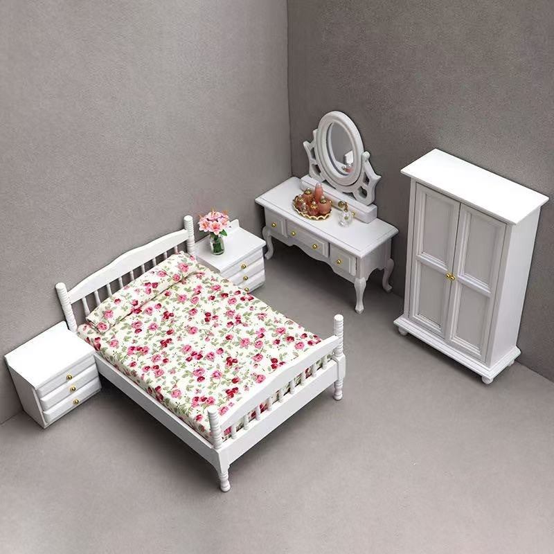White Miniature Bedroom Set | 1:12 Scale Dollhouse Furniture - DIYION