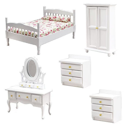 White Miniature Bedroom Set | 1:12 Scale Dollhouse Furniture - DIYION