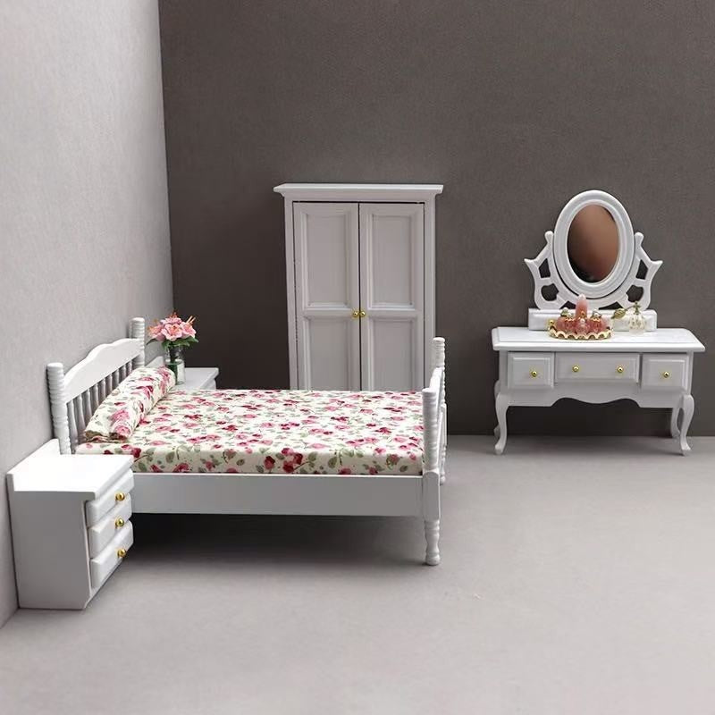 White Miniature Bedroom Set | 1:12 Scale Dollhouse Furniture - DIYION
