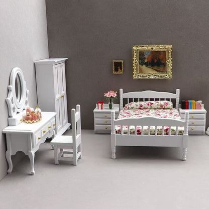 White Miniature Bedroom Set | 1:12 Scale Dollhouse Furniture - DIYION