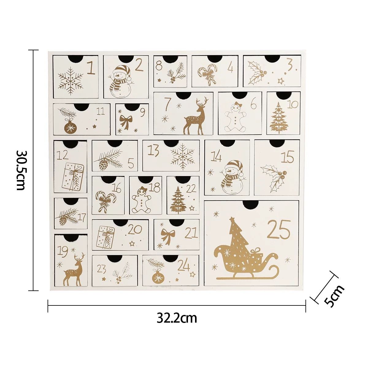 White Wooden Christmas Advent Calendar with 25 Drawers - DIYION