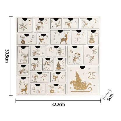 White Wooden Christmas Advent Calendar with 25 Drawers - DIYION