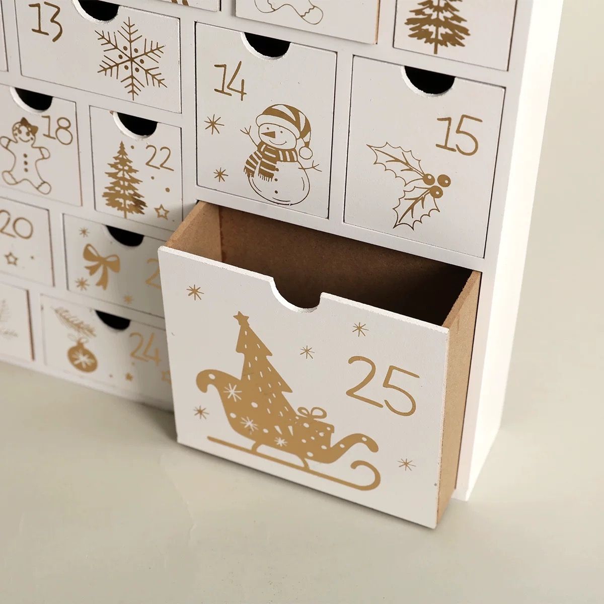 White Wooden Christmas Advent Calendar with 25 Drawers - DIYION