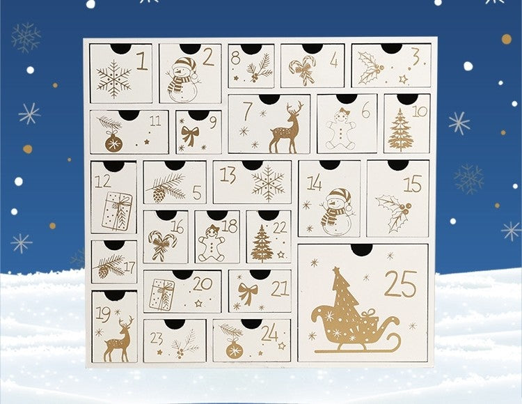 White Wooden Christmas Advent Calendar with 25 Drawers - DIYION